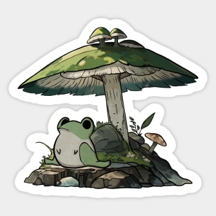 Hippity-Hoppity Sad Frog Under Mushroom Sticker